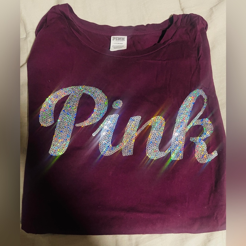 VS Pink Very Sparkly Maroon Tee